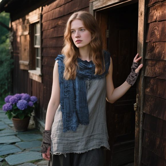 Medieval Hooded Shawl Cowl With Viking Brooch & Punk Glovess, Renaissance Fair🤍 - Picture 6 of 7